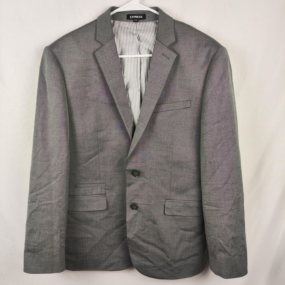 Express Suit Jacket Mens 38 Short Gray Slim Fit Wool 2 Button Lined Stretch